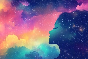 梦幻星空下的女性剪影