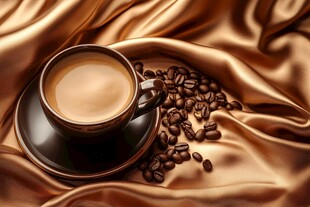 金色绸缎上的醇香咖啡