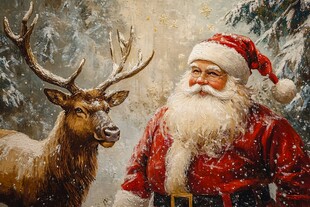 圣诞老人与驯鹿的温馨画面