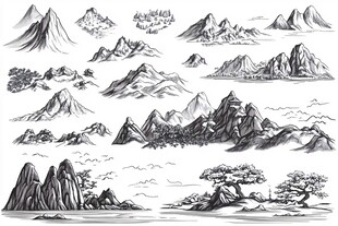 中式水墨风格山峦景致