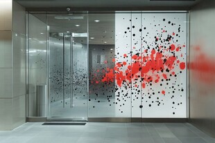 玻璃门的泼墨艺术图案