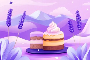梦幻薰衣草中的美味蛋糕