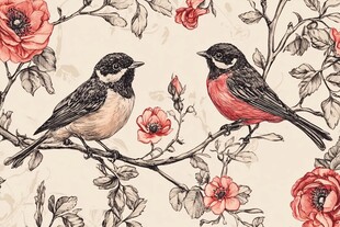 枝头双鸟伴繁花