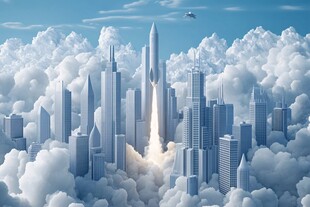 云端都市火箭升空奇景