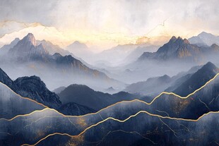 梦幻山川间的金色脉络