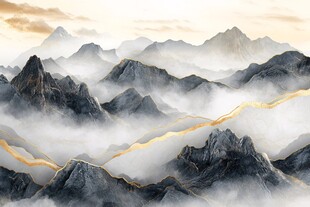 水墨金纹群山云海图景