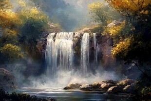 梦幻森林中的绝美瀑布