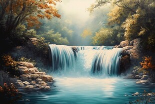 森林中的梦幻瀑布景观