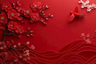 红梅飞鸟贺春景