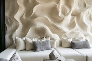 波浪纹理墙面的舒适客厅