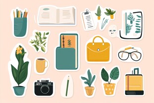 学习办公小物与绿植贴纸