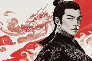 古风男子与祥瑞红龙意象