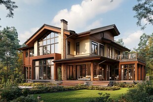 现代风格森林中的豪华别墅