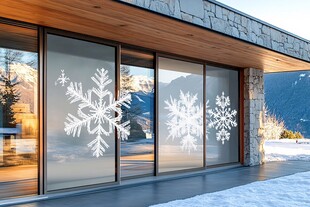 冬日房屋玻璃上的精美雪花