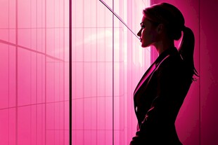 粉色光影下的职业女性剪影