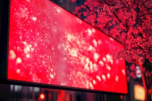 红色梦幻屏幕与烂漫花枝