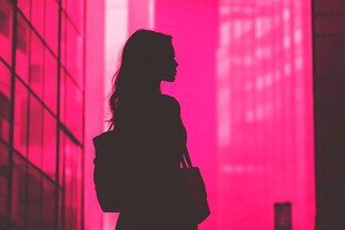 都市霓虹下的女性剪影