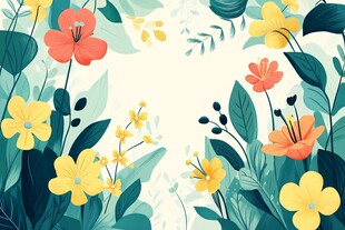 清新花卉边框插画背景图