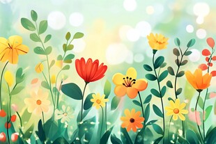 春日烂漫花卉插画