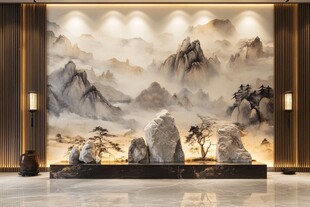 中式山水玄关背景墙装饰