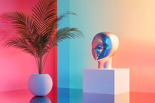 炫彩空间中的植物与金属头像