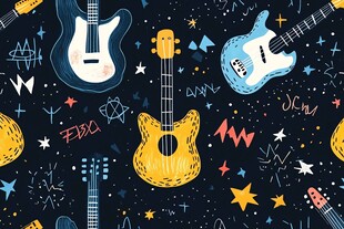 吉他元素涂鸦风图案设计