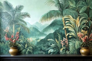 热带风情墙饰与盆栽景观