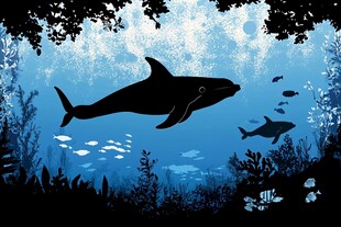 梦幻海底的鲸鱼与鱼群