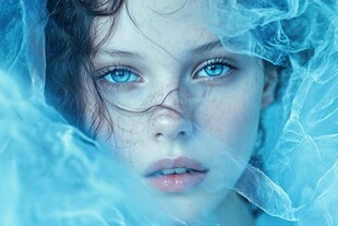 梦幻蓝纱下的绝美少女