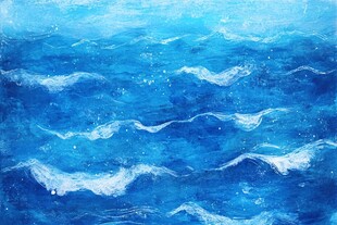 蓝色海洋波浪手绘艺术图