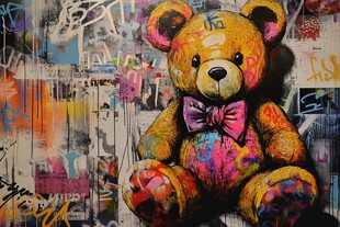 彩色涂鸦小熊艺术墙绘