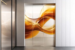 动感橙黄线条电梯门装饰