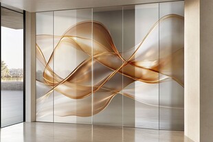金色动感线条艺术玻璃隔断