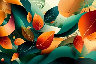 秋日幻彩叶片抽象艺术图