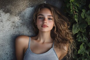 侧卧的美丽卷发女子