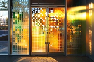 彩色玻璃门的绚丽光影