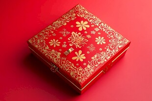 喜庆红金花纹礼品盒