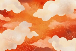 橘色云海中式梦幻场景