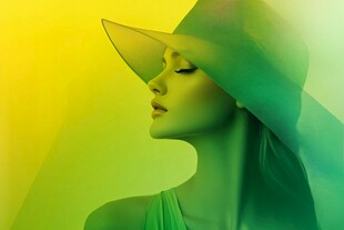 绿影下的优雅时尚女性