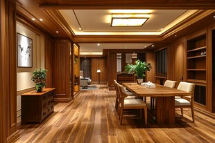 中式典雅木质客厅餐厅空间