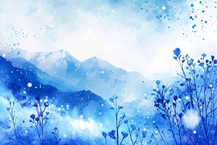 梦幻蓝调山水花卉美景