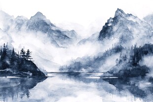 水墨山水间的静谧湖景