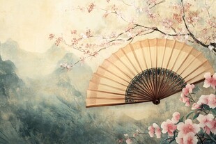 古风折扇与烂漫春花之景