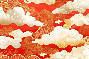 中式红底祥云纹理图案