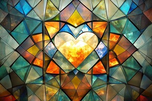 彩色玻璃中的爱心图案