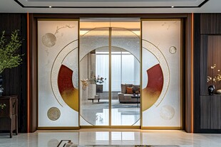 现代中式风格客厅玻璃隔断