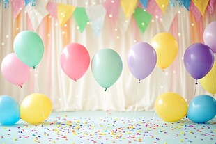 多彩气球装点的欢乐派对场景