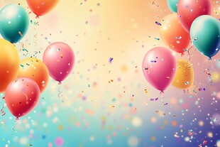 彩色气球飘洒五彩纸屑背景