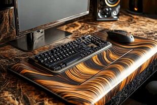 酷炫木纹风电脑桌面布置