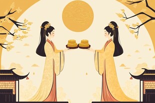 双姝中秋奉饼图